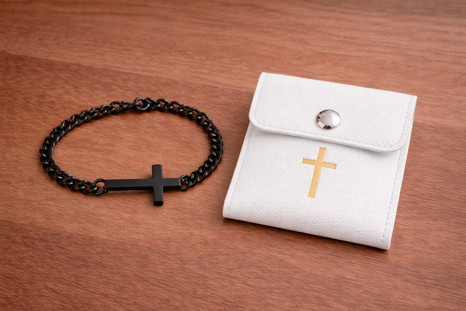 Men’s Faith Cross Stainless Steel Bracelet – Black