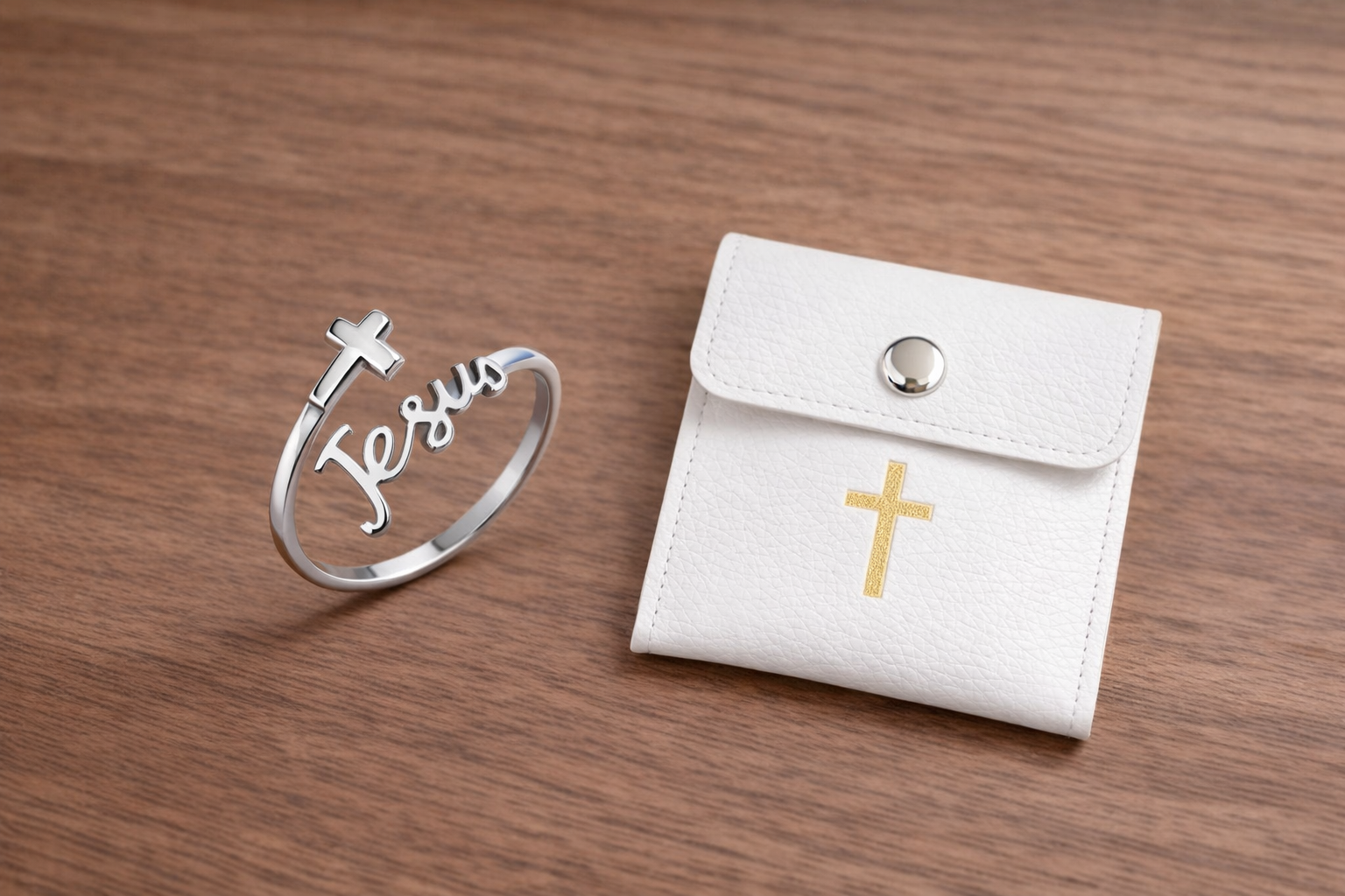 Jesus Name Ring – Cross & Script Faith Ring (Silver Tone)