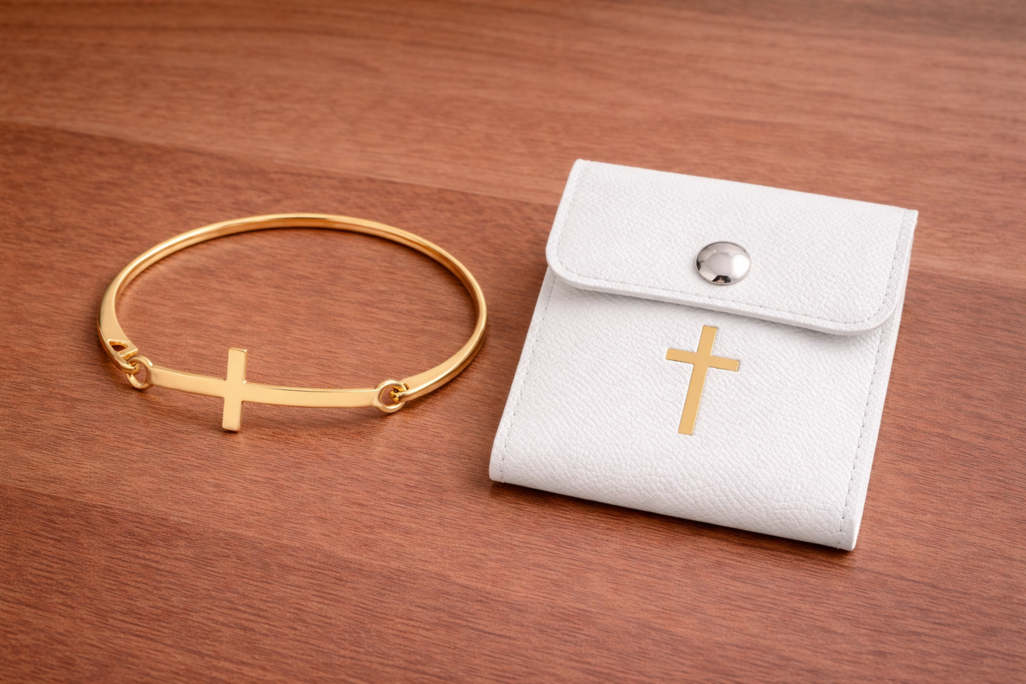 Faith Cross Bangle Bracelet – Gold Tone