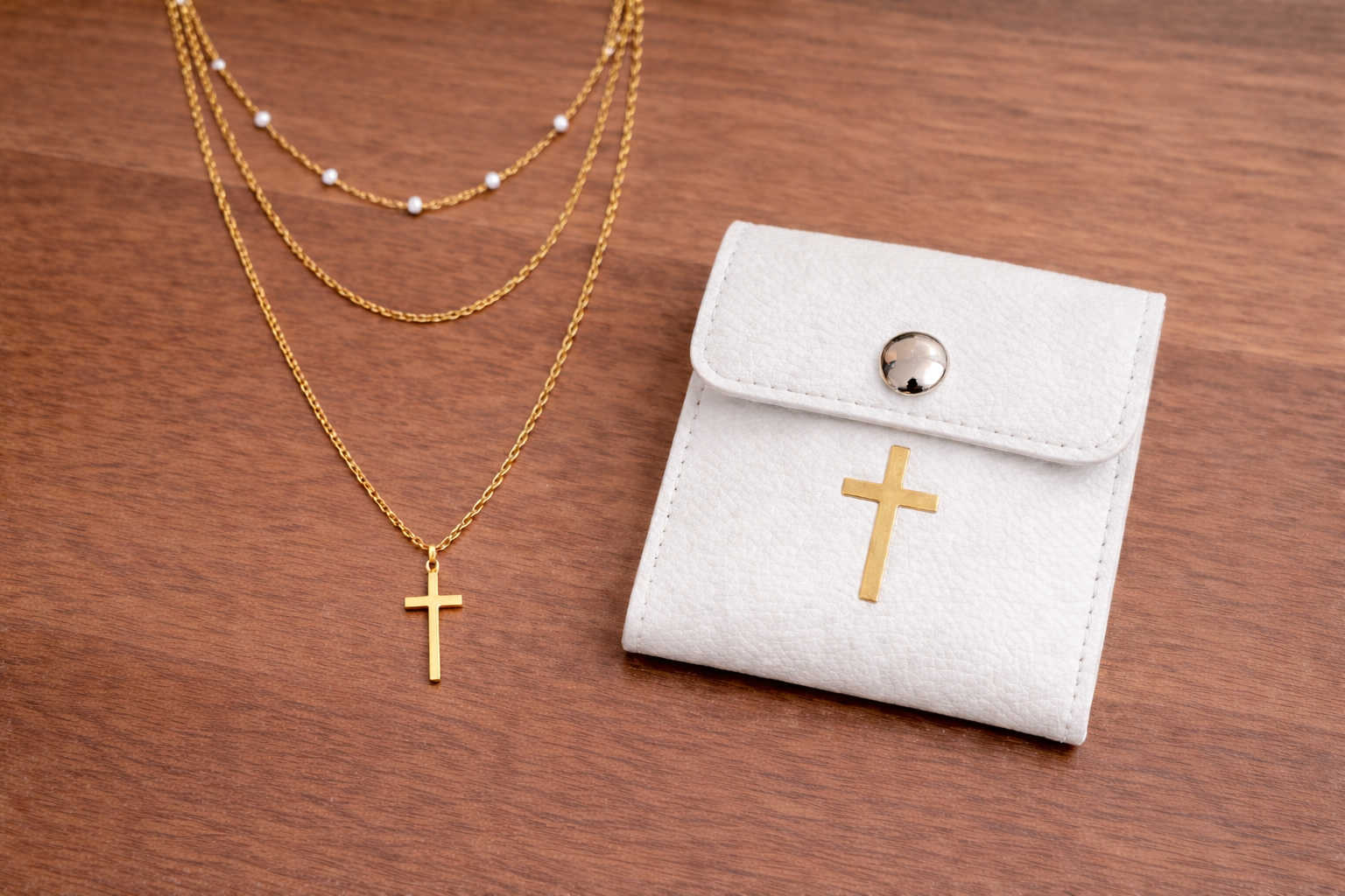Layered Faith Cross Necklace – Gold Tone