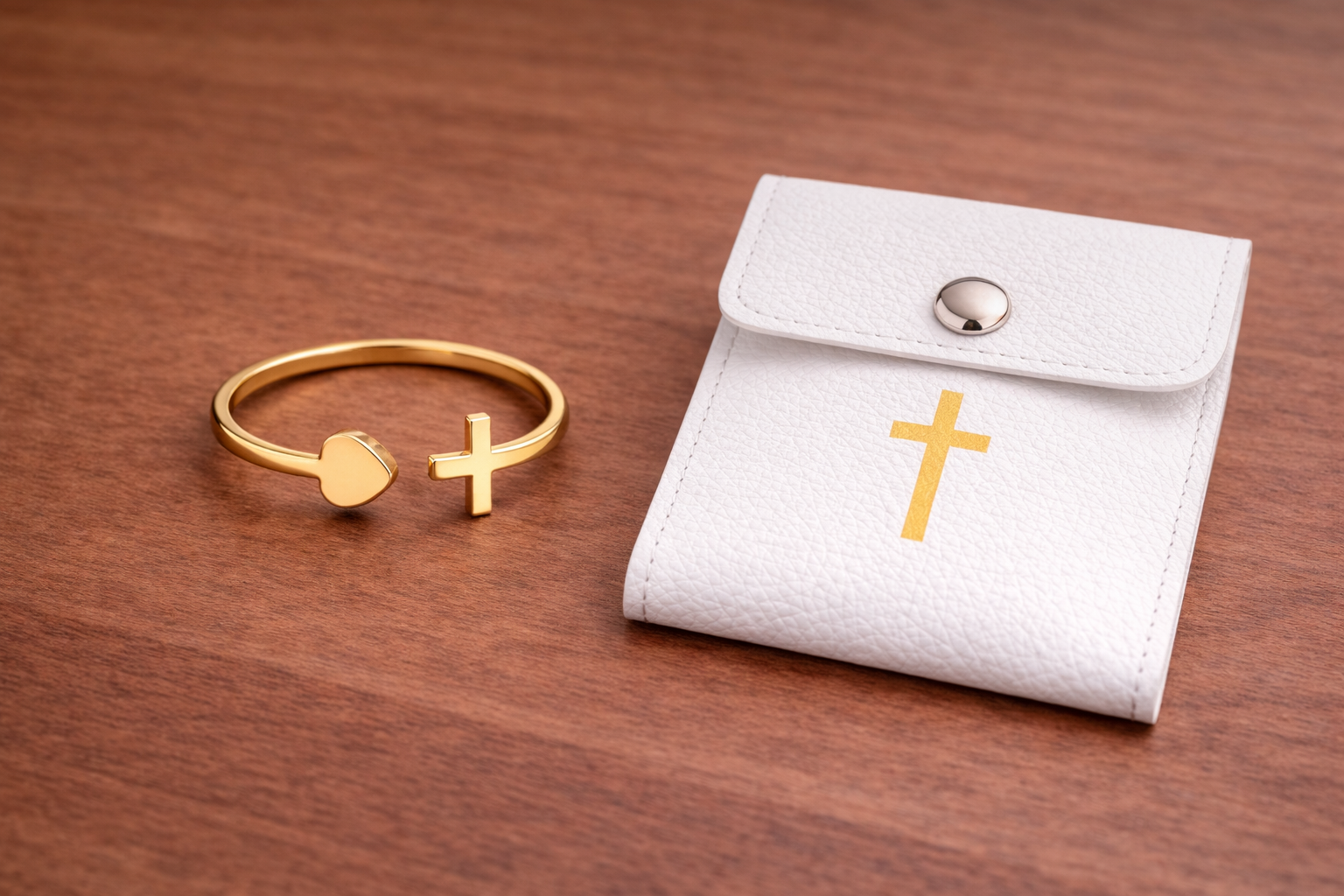 Faith & Love Ring – Gold Tone Cross and Heart Christian Ring