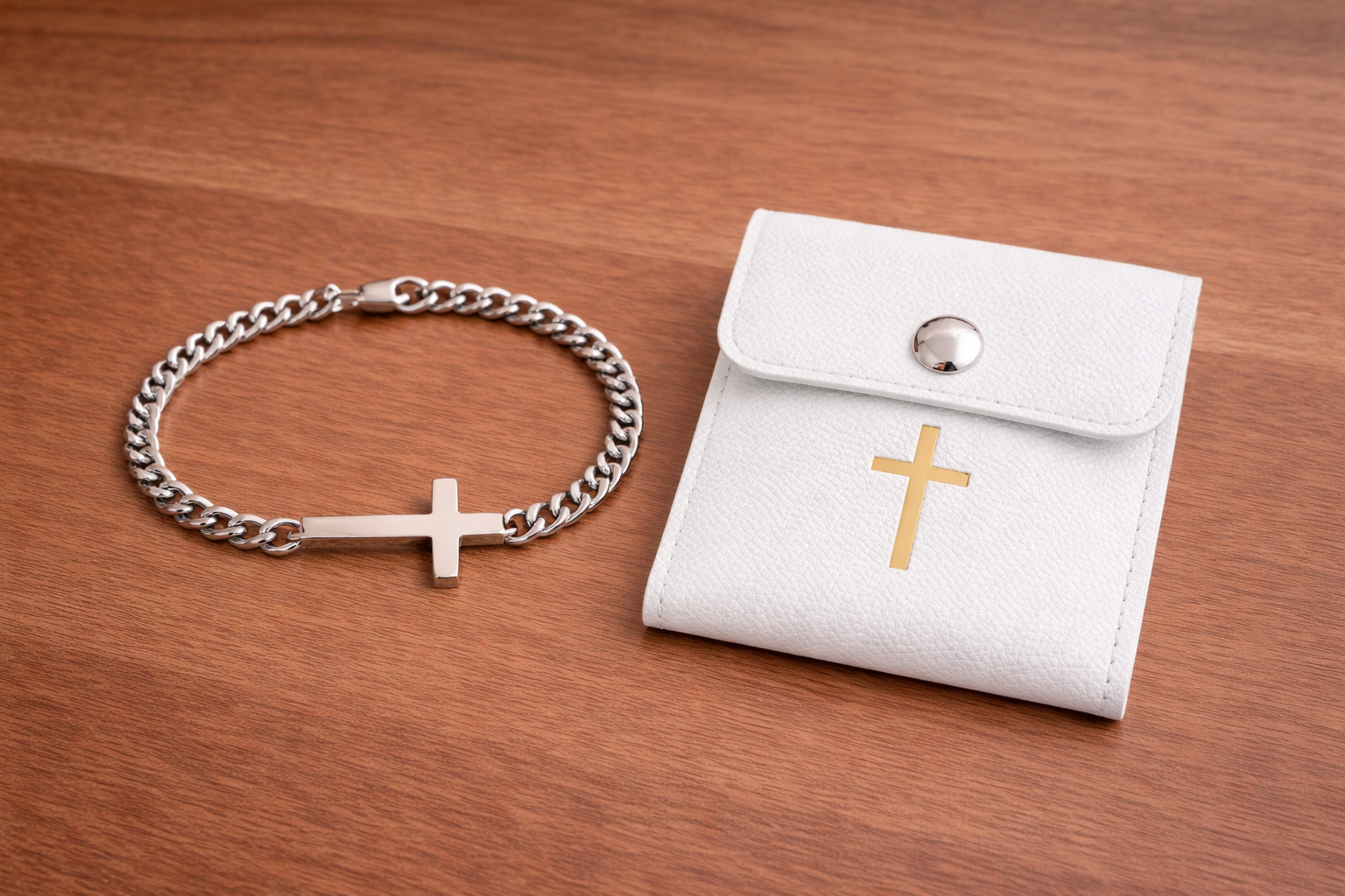 Men’s Faith Cross Stainless Steel Bracelet – Silver